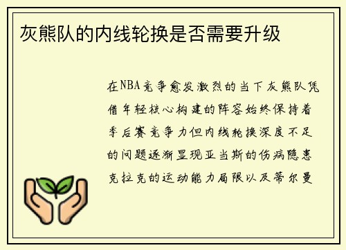 灰熊队的内线轮换是否需要升级